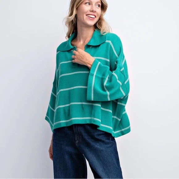 24 STRIPED DROP SHOULDER SWEATER TOP - Picture 2 of 5